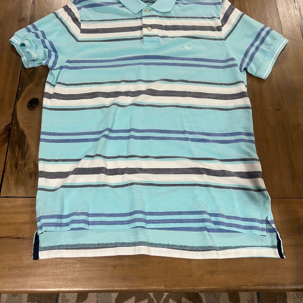 Chaps Men’s Short Sleeve Polo Shirt, Size Medium, Blue/White/Gray Stripes